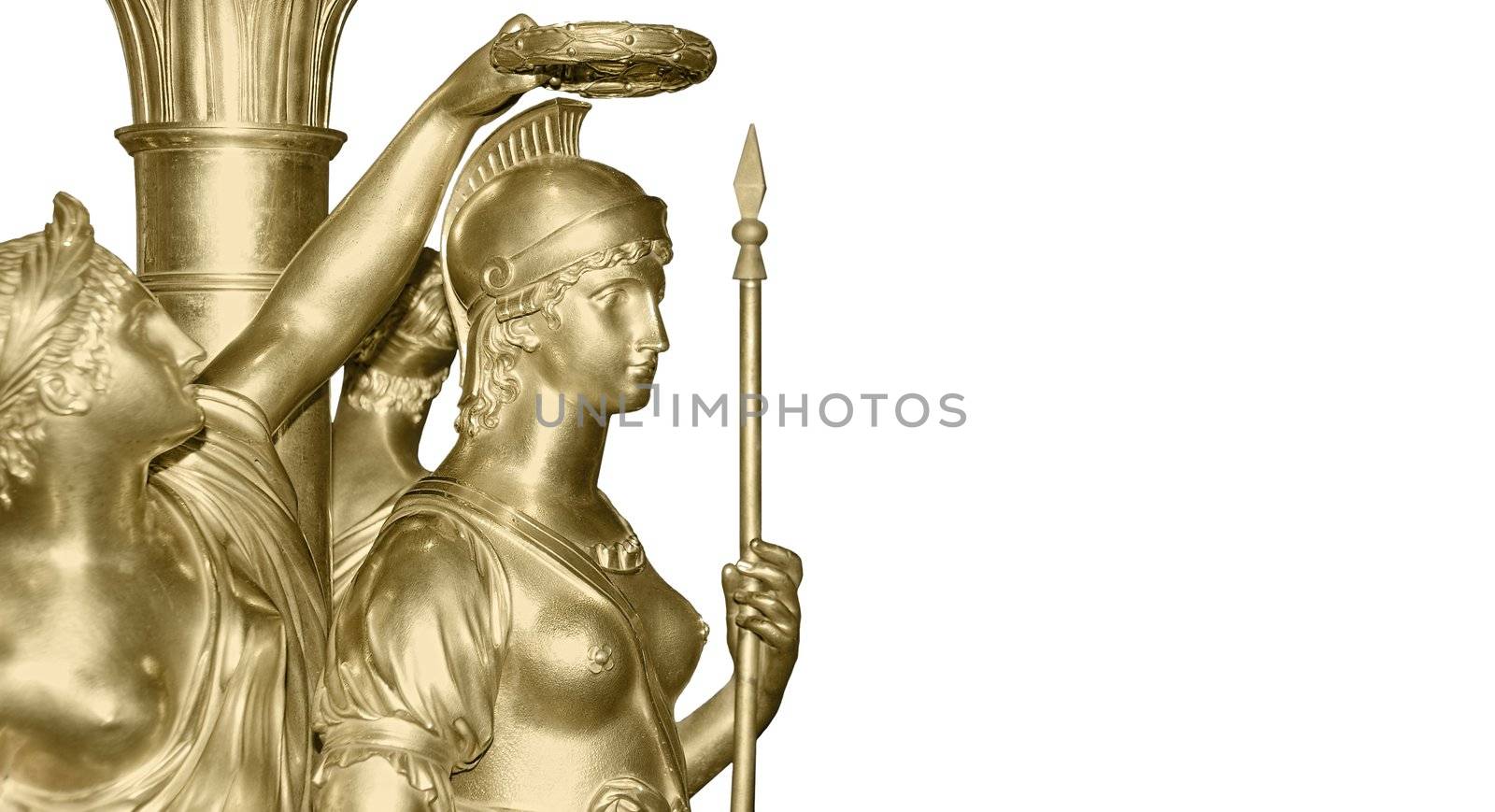 Antique soldiers of the woman. One of them holds a wreath of the winner above a head of the soldier