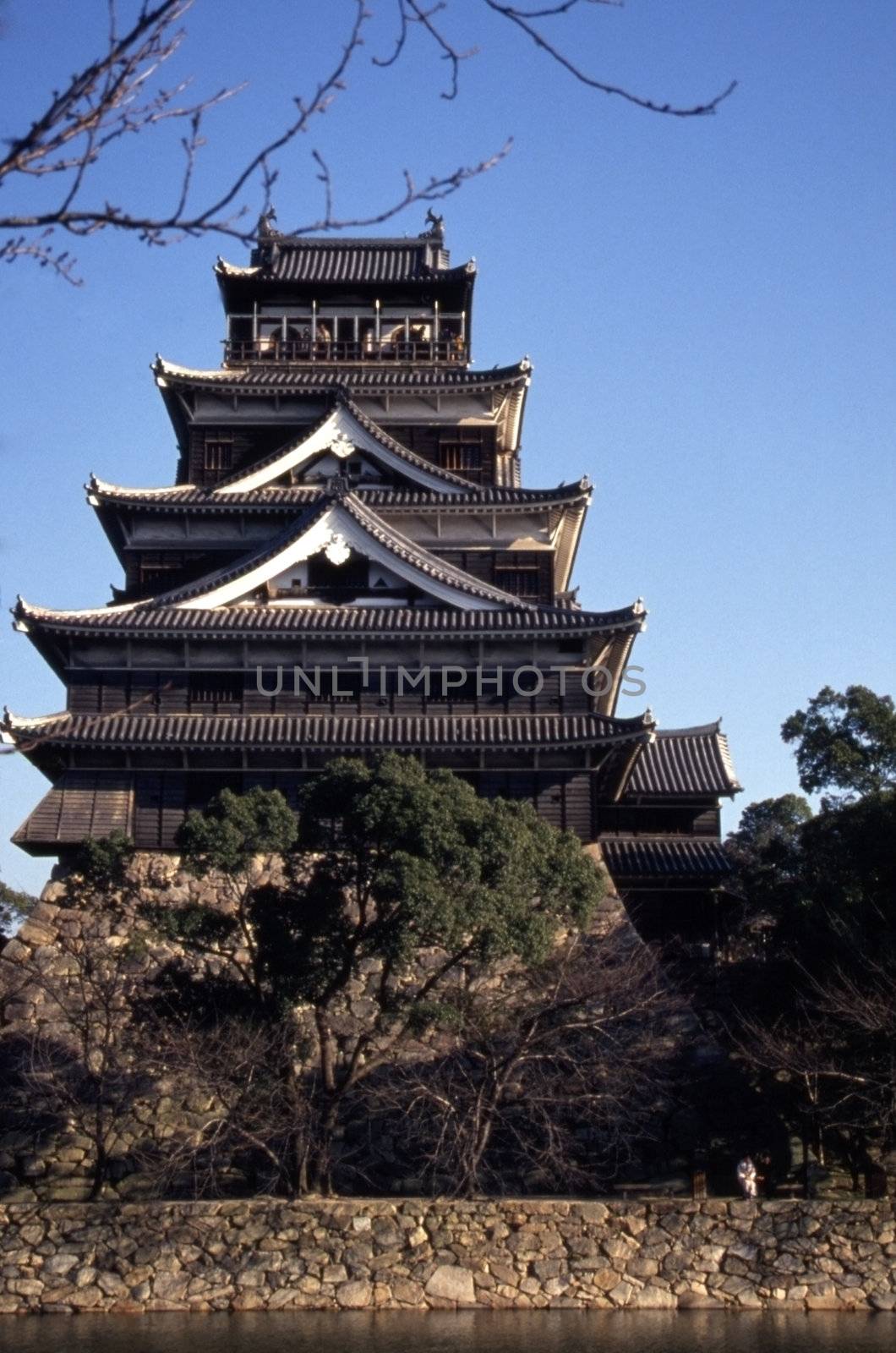 Hiroshima Castle Stands in blue sunlight