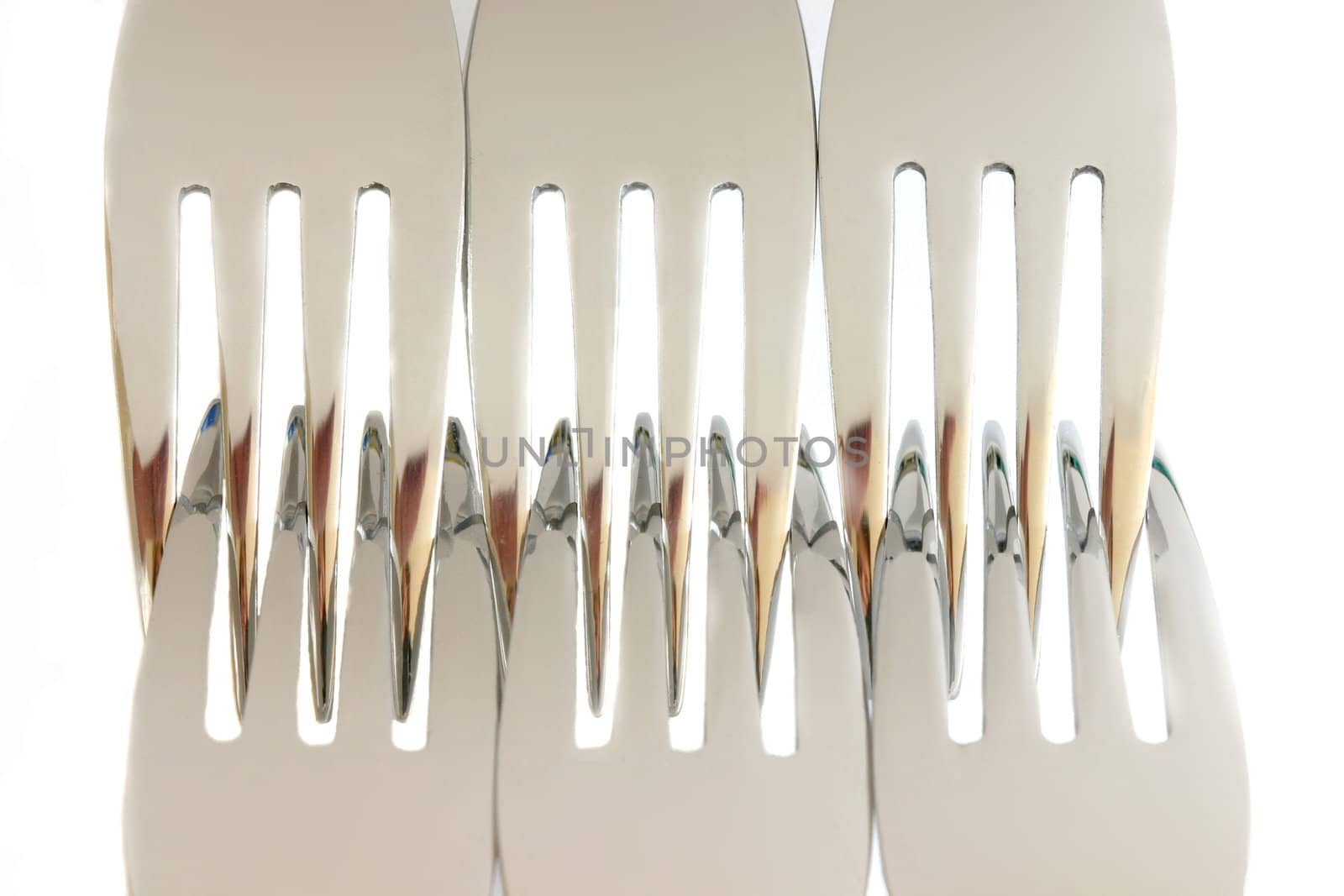 Set of forks on white background