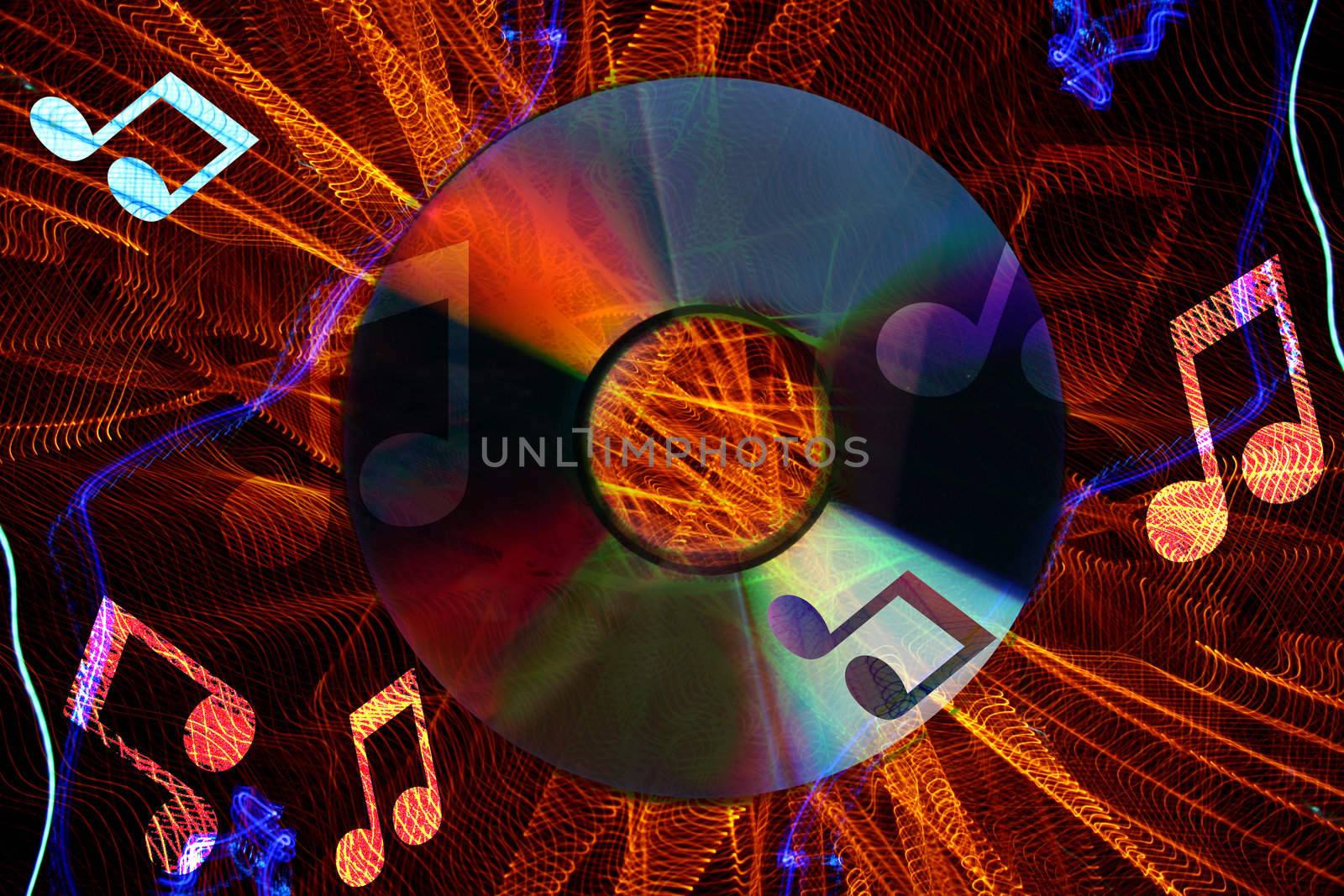 An abstract background for digital entertainment with soundwaves and musical notes.