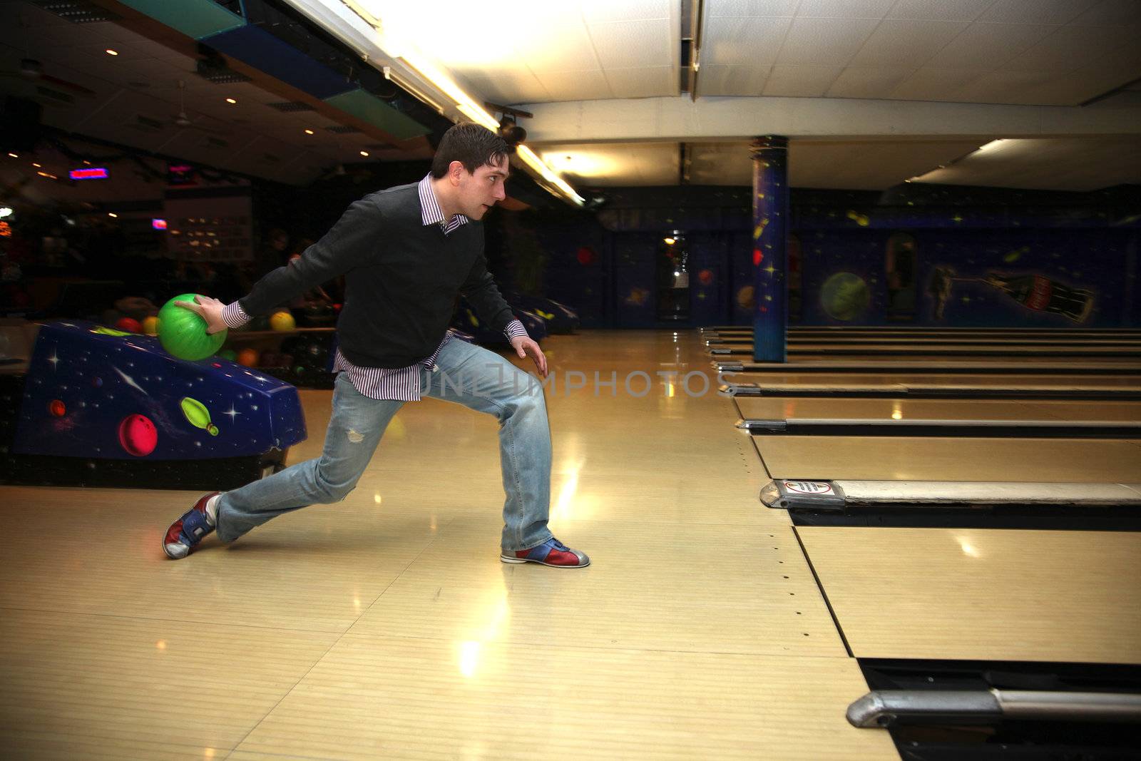 A boy in the start-up with a bowling game 