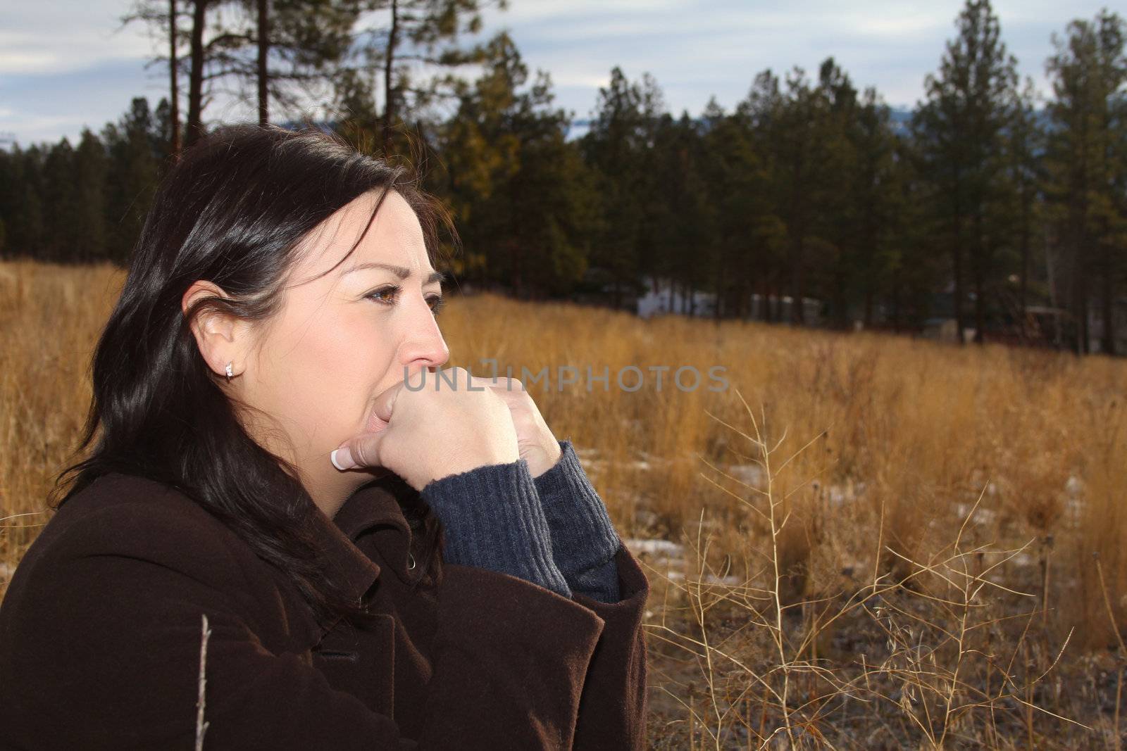 Beautiful brunette female outdoors on a winter day