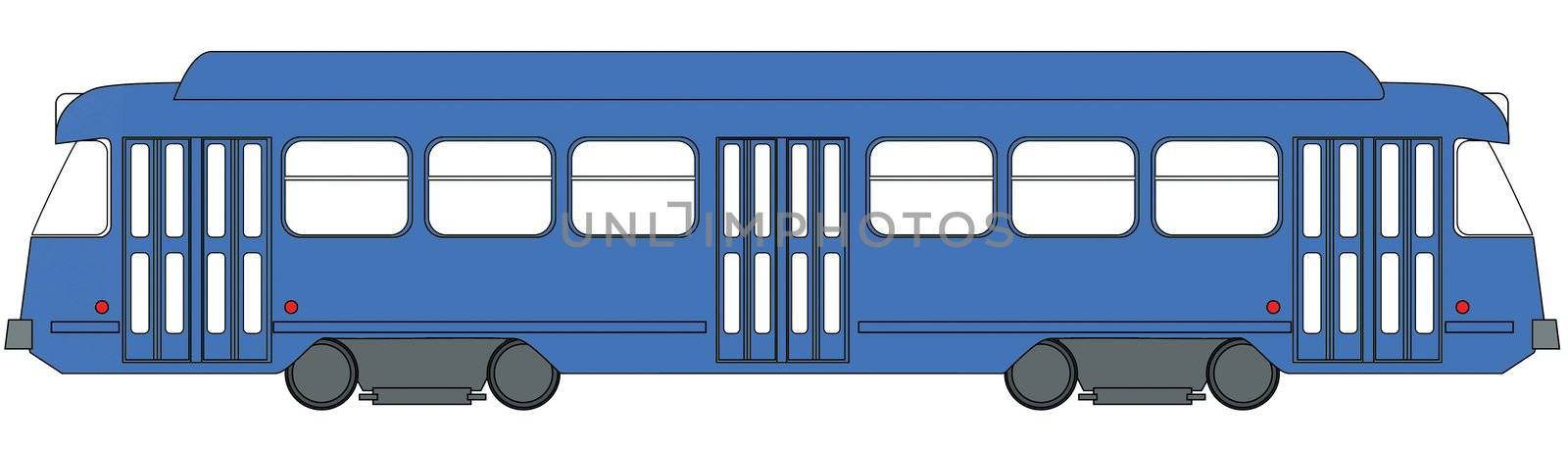 Illustration of a blue tramway from Brussels
