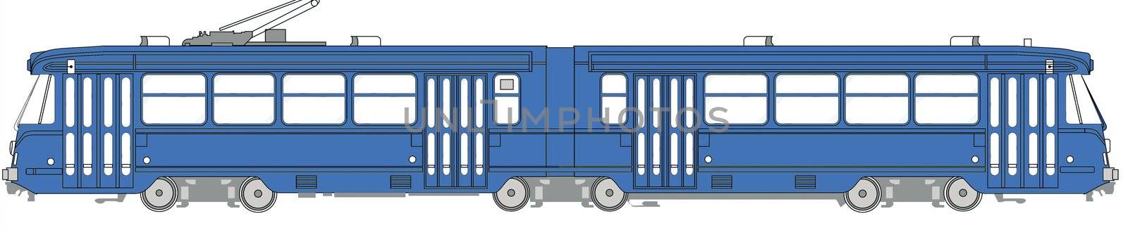 Illustration of a blue tramway from Brussels