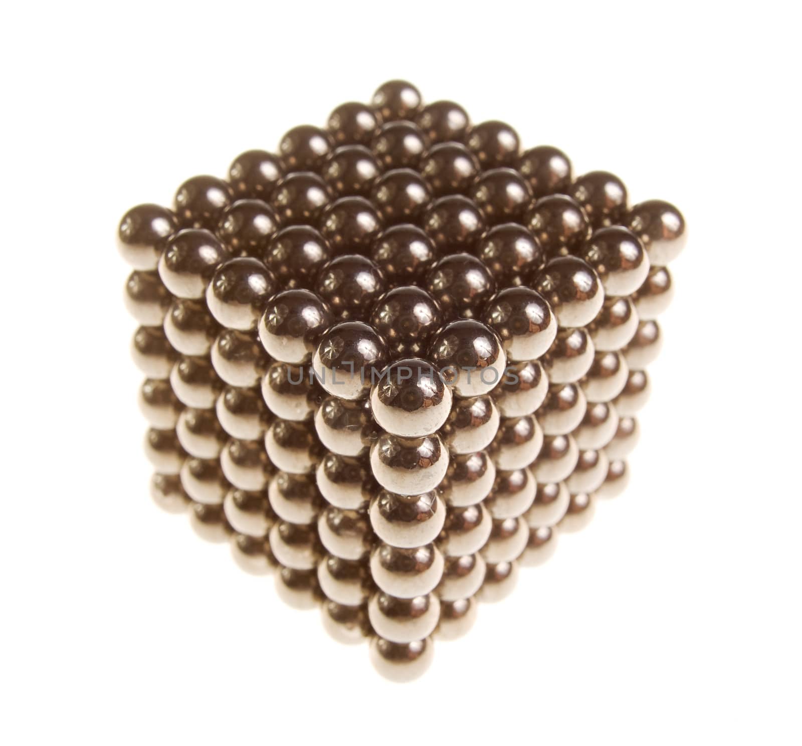 Cube of shiny metallic balls