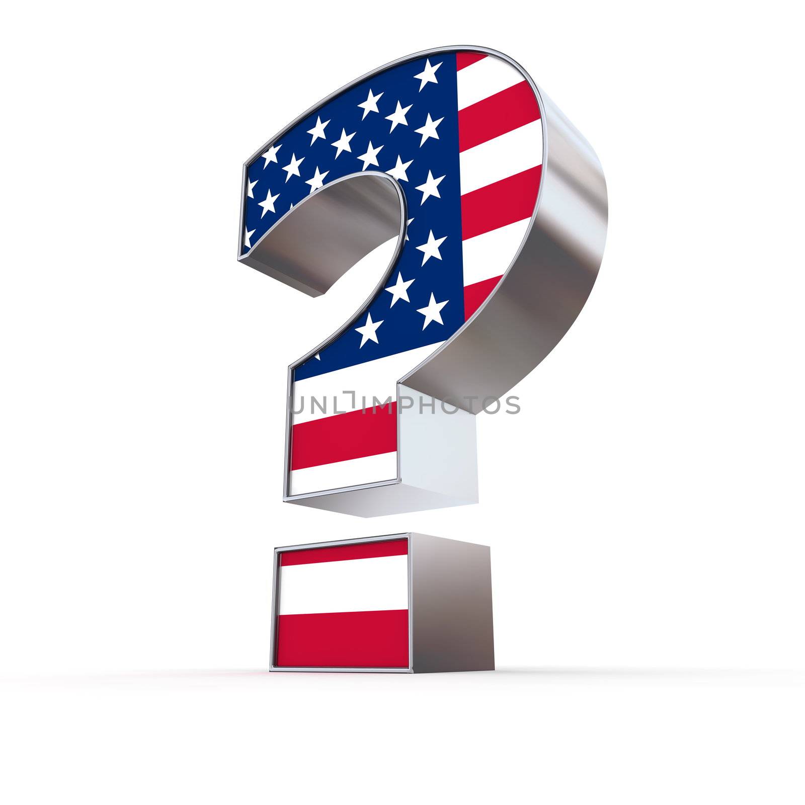 metallic question mark with the united states flag on the front