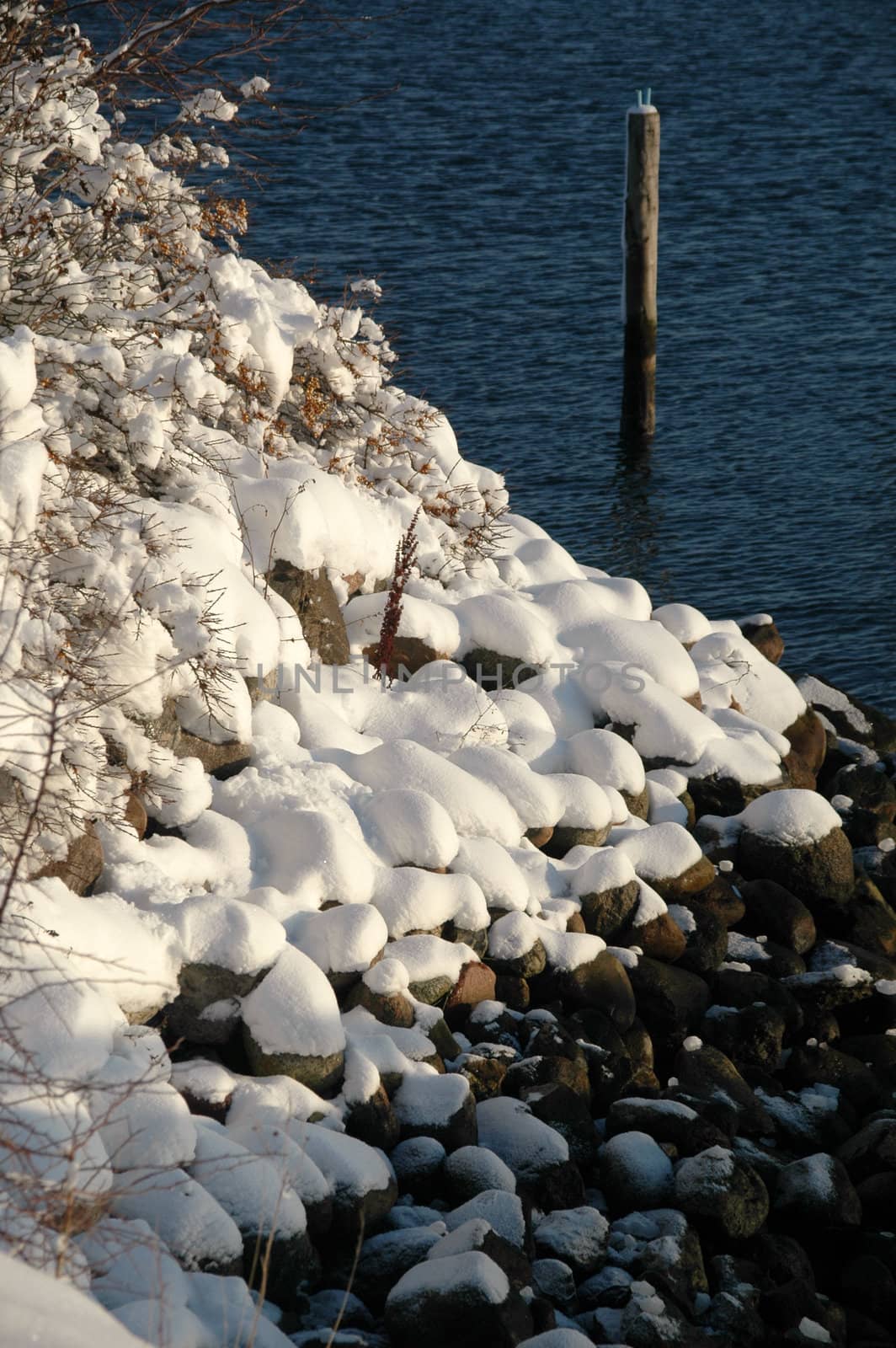 Rocks are covered with snow