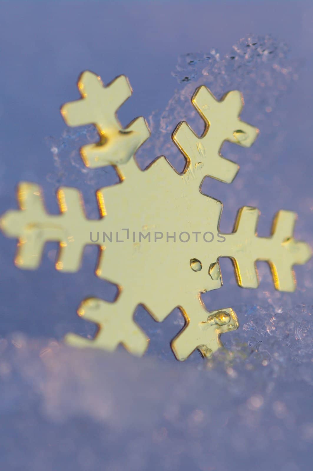 golden snow stars on a real snowy icy surface