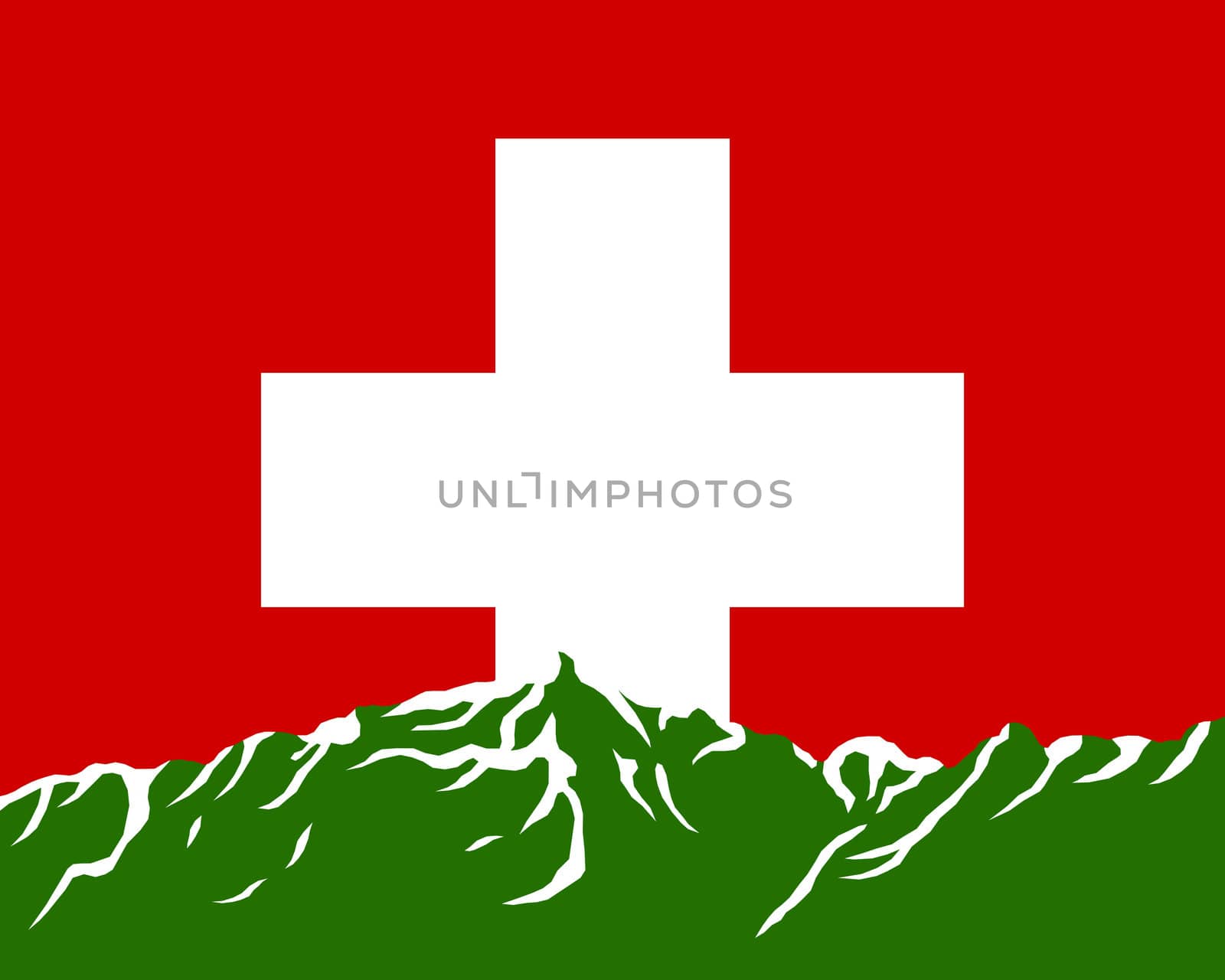 Mountains with flag of Switzerland