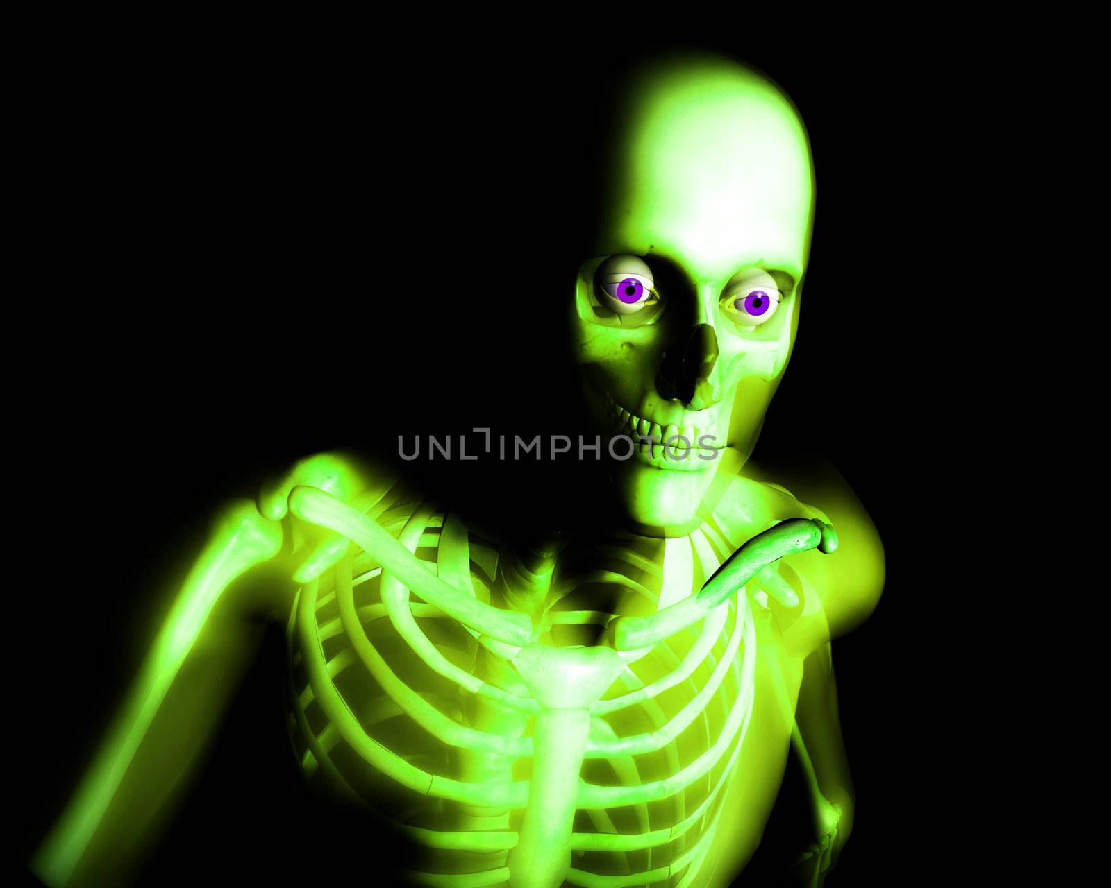 Close up view of semi transparent human skin with a skeleton underneath.