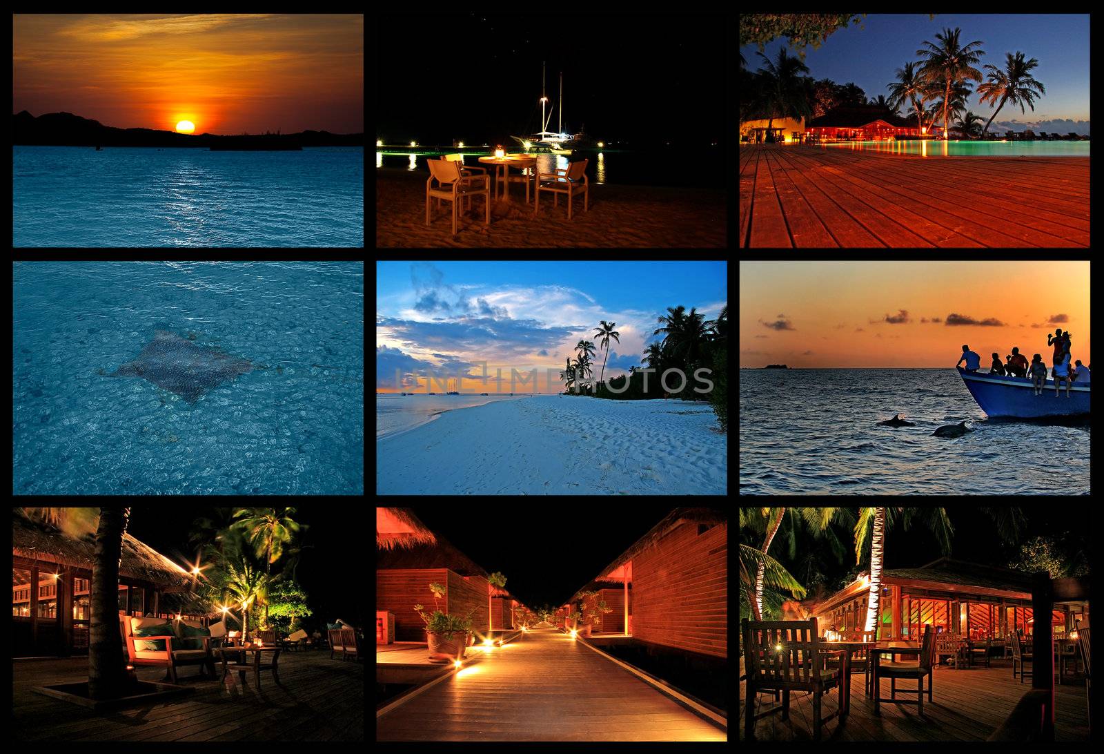 Collage of evening pictures from the Maldives