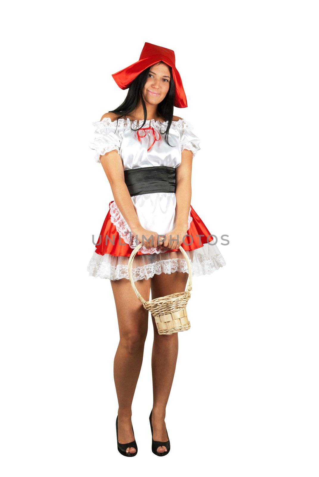 Sexy Little Red Riding Hood isolated on a white