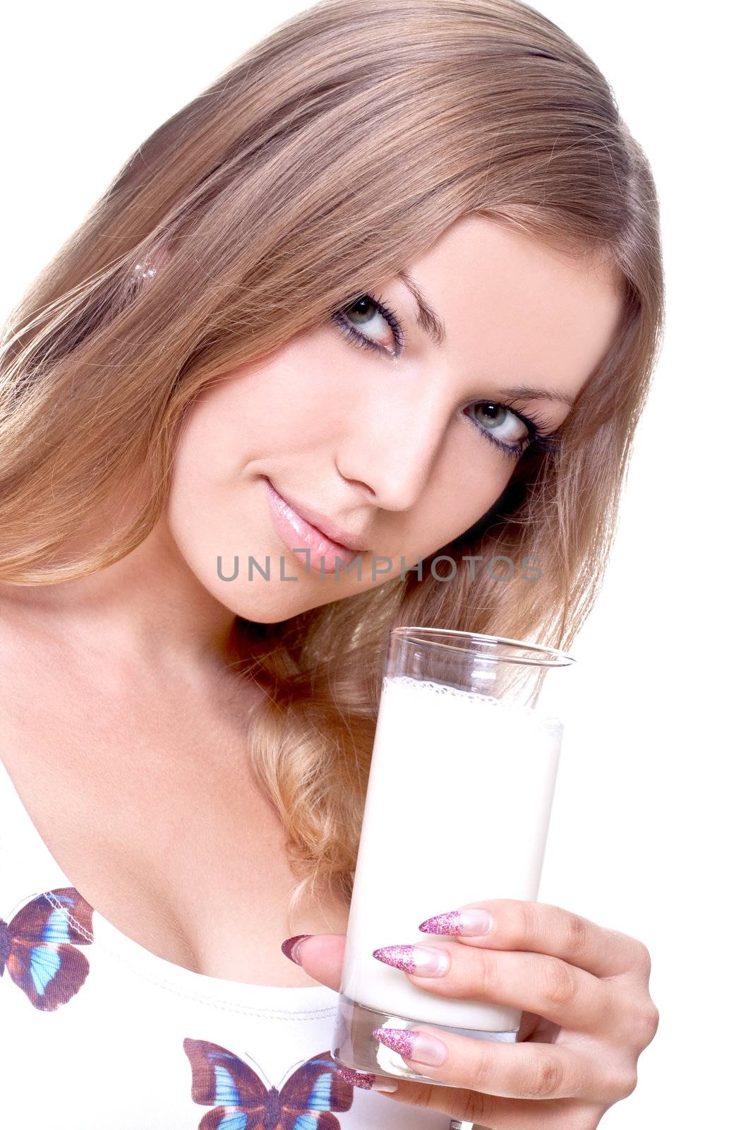 beautiful woman drinking milk by Lupen