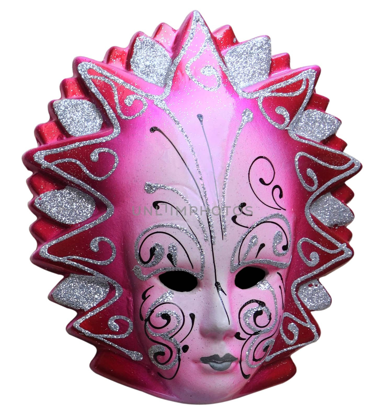 Image of a characterisitc Venetian mask isolated against a white background.