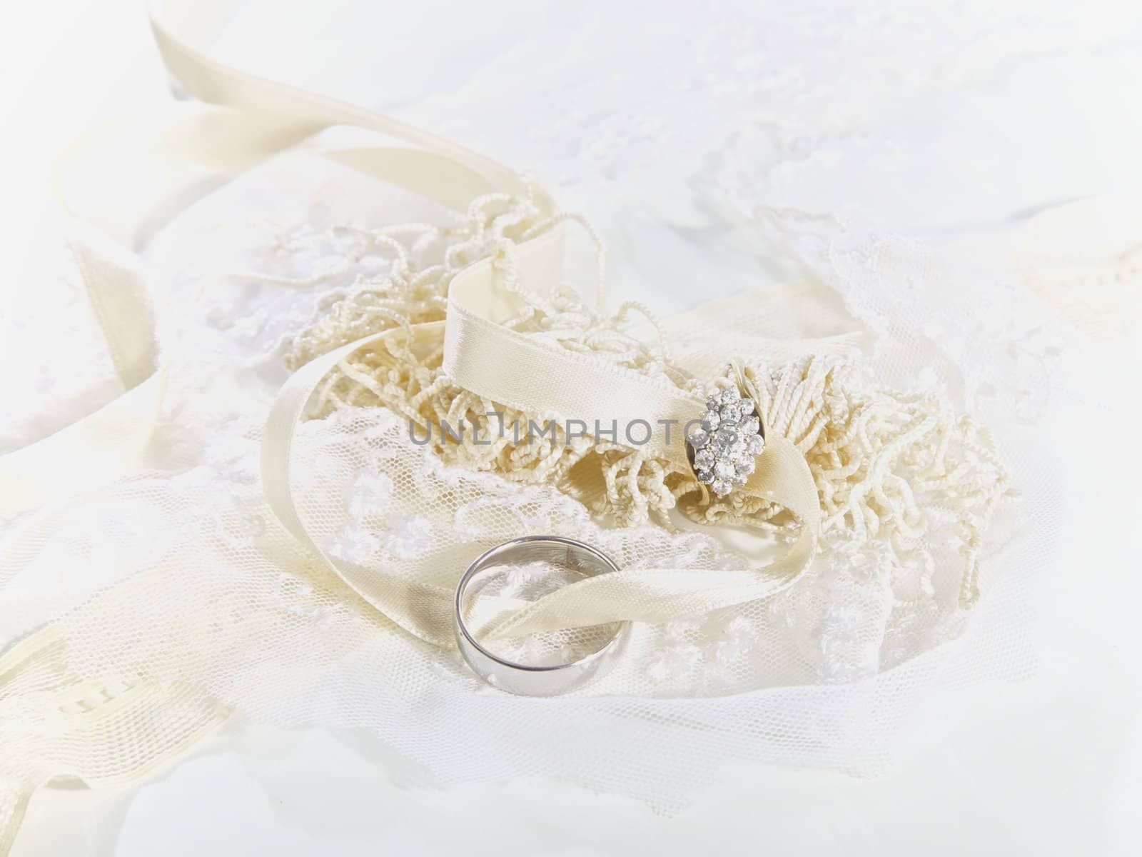 Wedding Rings With Fabric and Ribbons