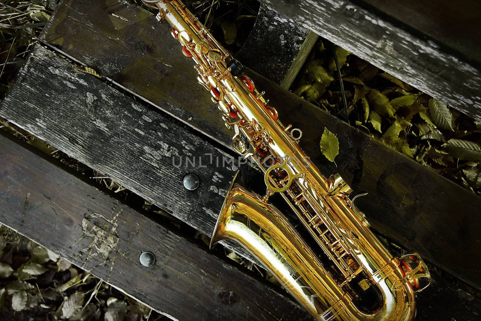 Saxophone on bench by Hasenonkel