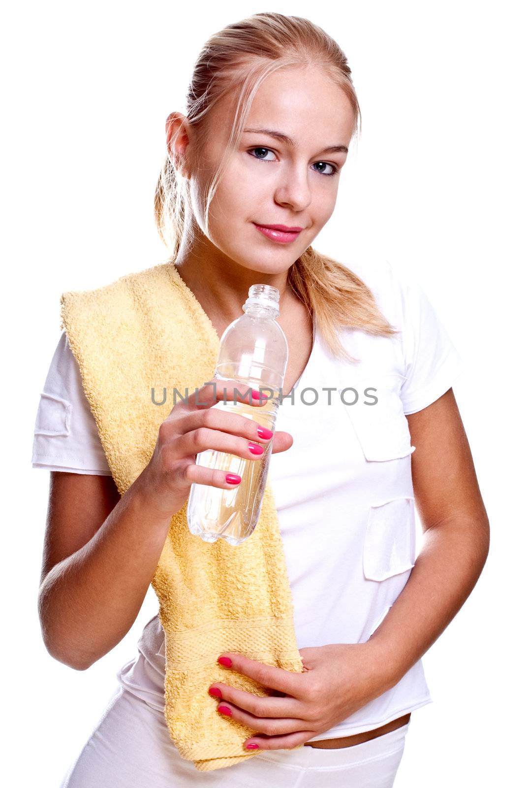 woman holding a bottle of water by Lupen
