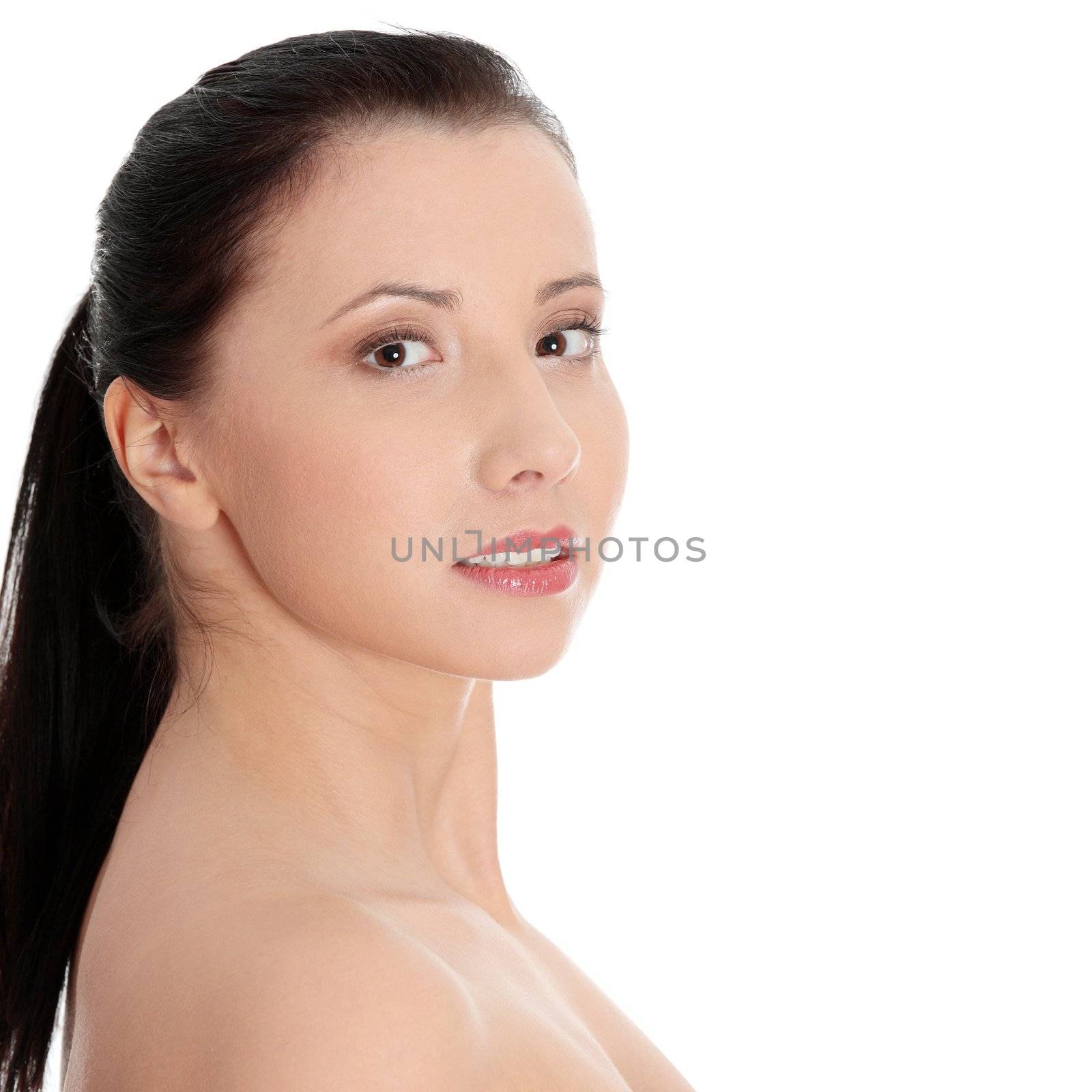 Beautiful woman's face with fresh clean skin