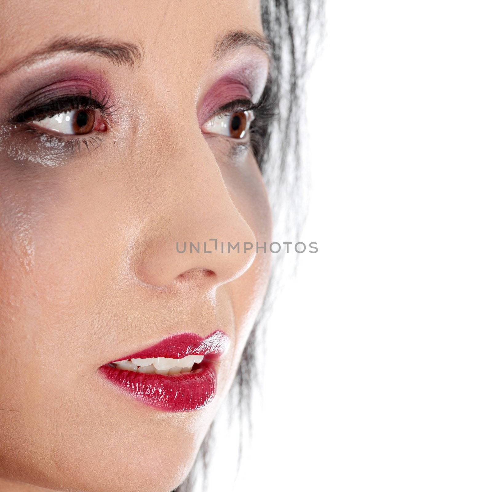 Tearful woman in elegant make up