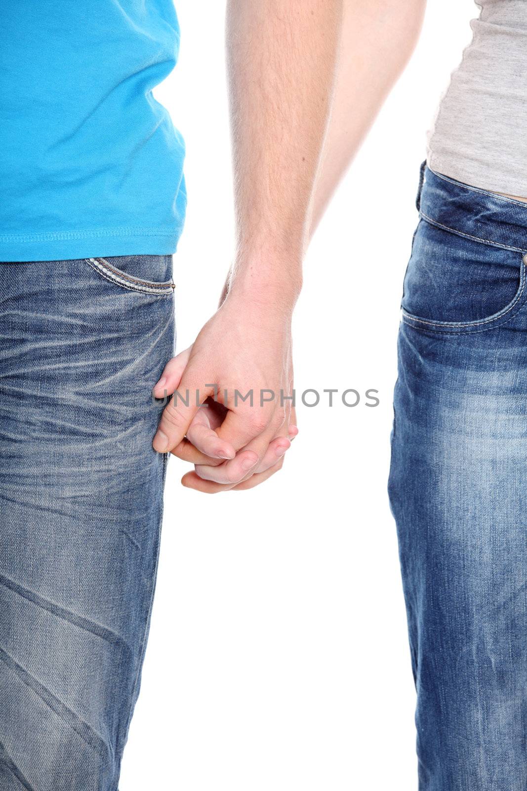 Close-ups of couple hands, isolated on white background