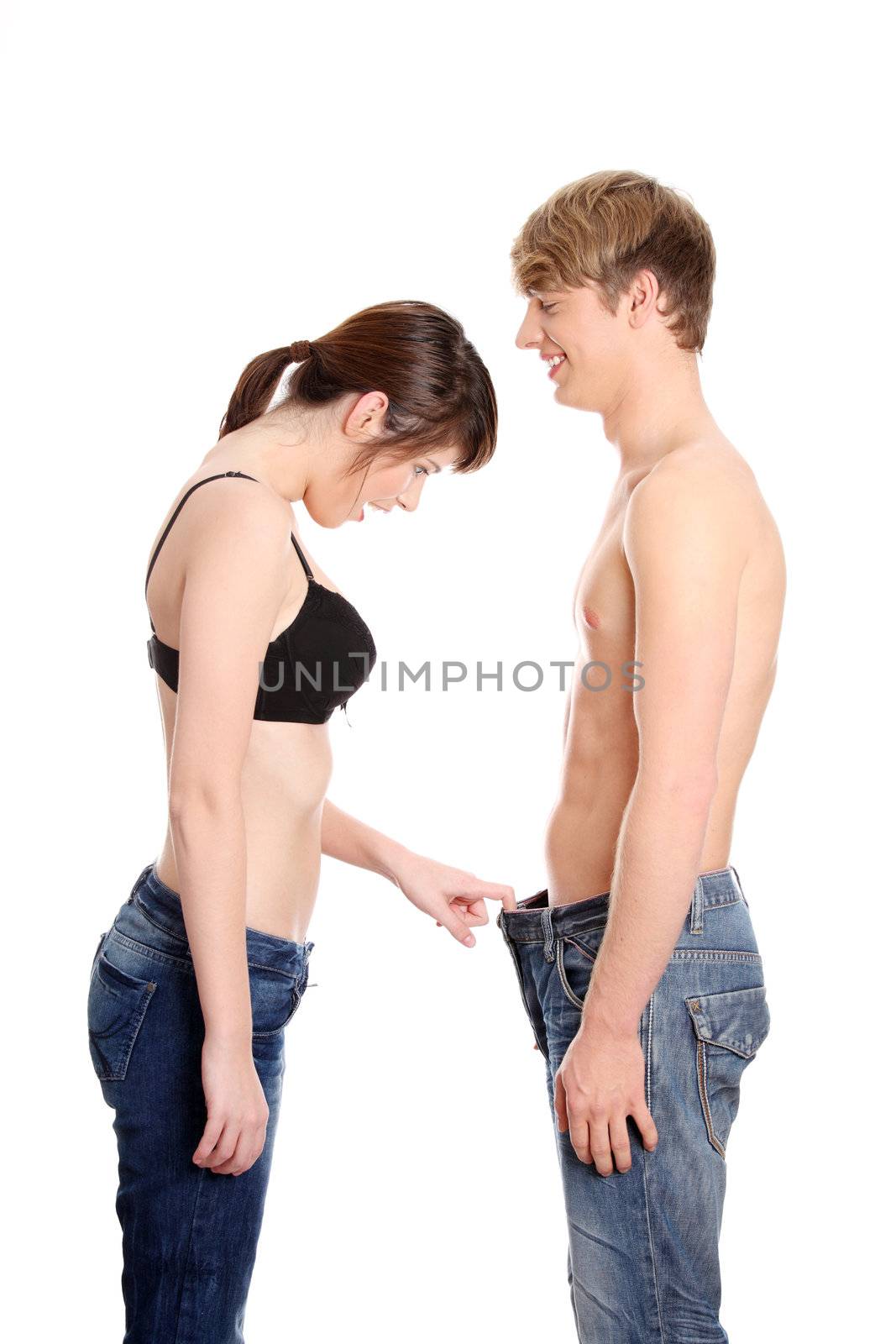 Girl looking in mens pants by BDS