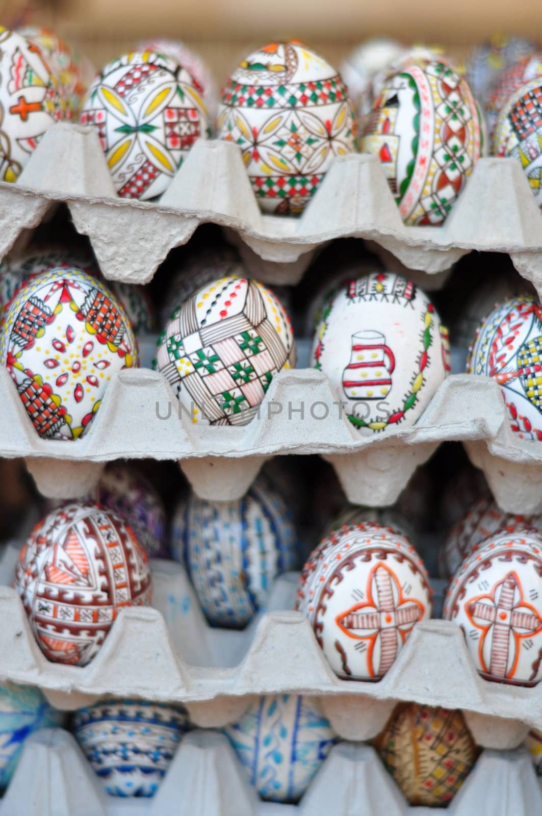 Collection of many colourful painted easter eggs background