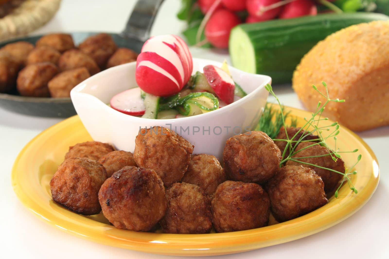 Swedish meatballs with radish-cucumber salad