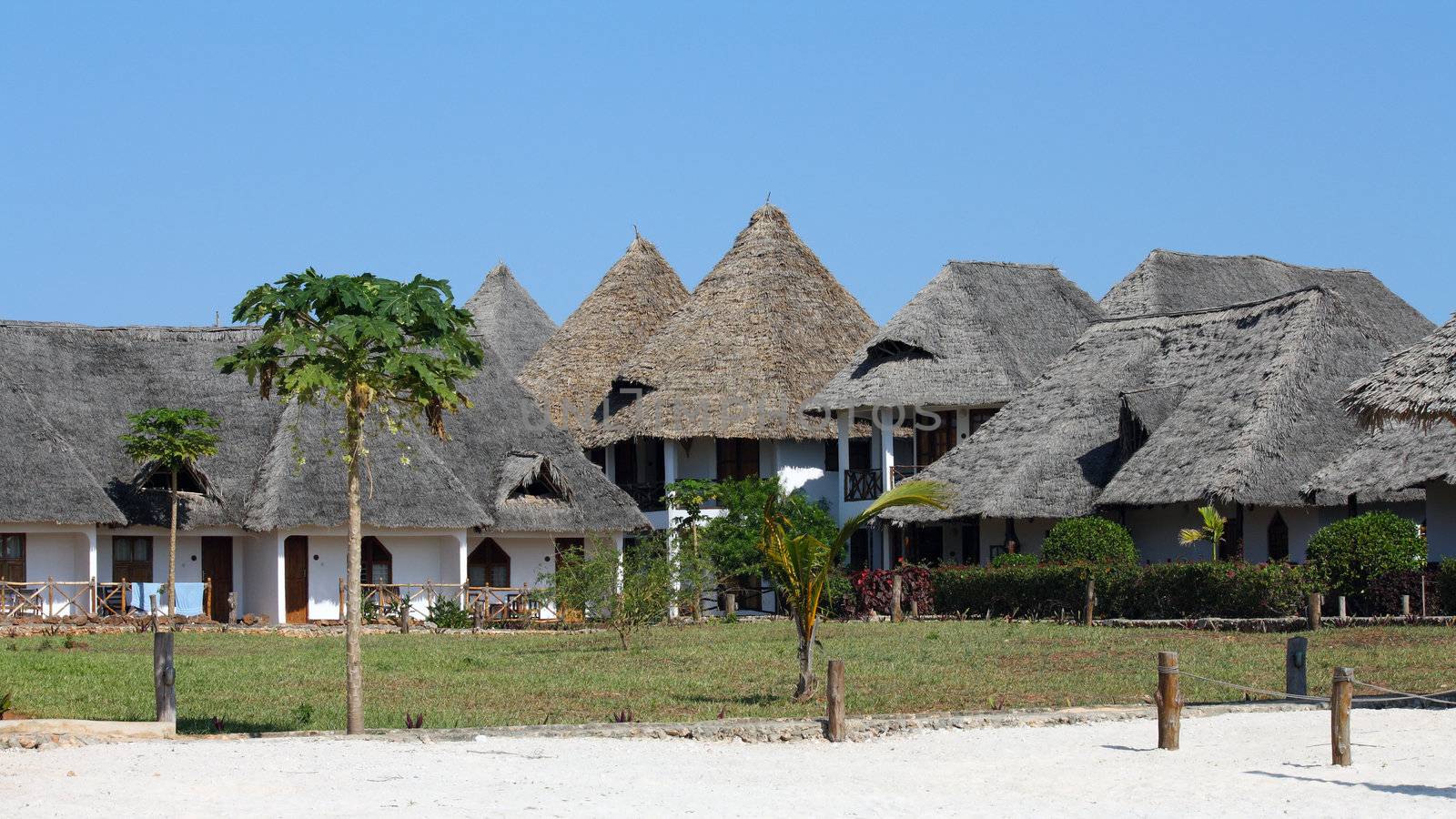 Bungalow resort in Zanzibar on a sunny day