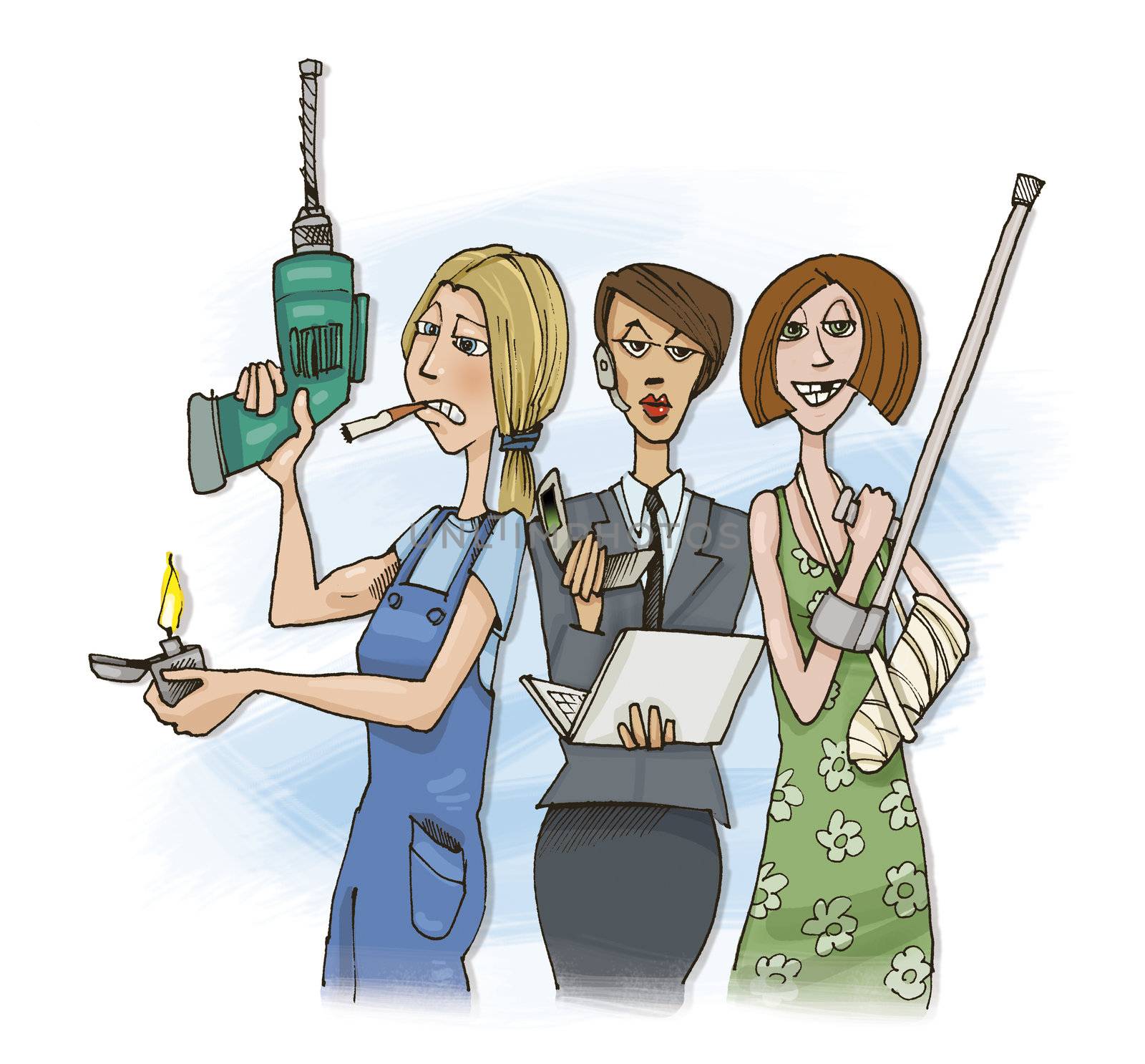 humorous illustration of three different women