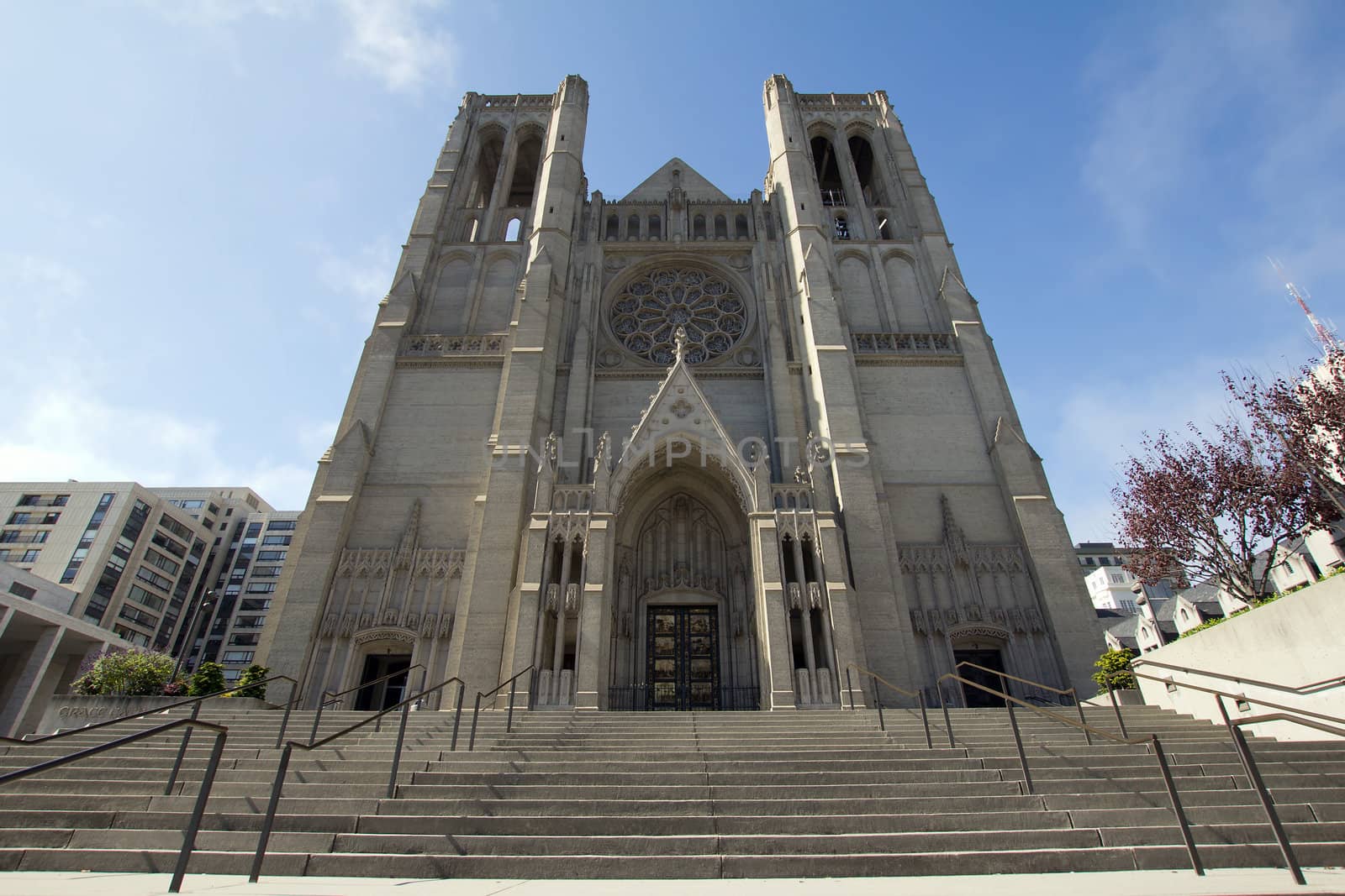 Outside Steps to Grace Cathedral in San Francisco California