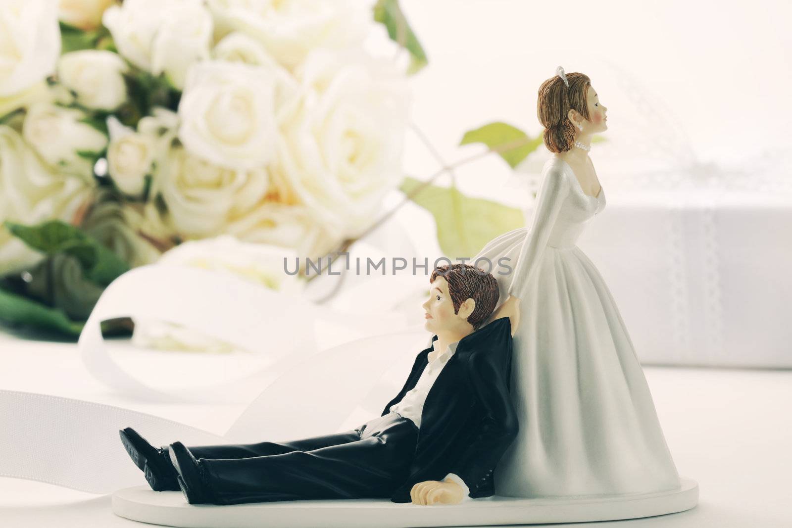 Whimsical wedding cake figurines on white by Sandralise