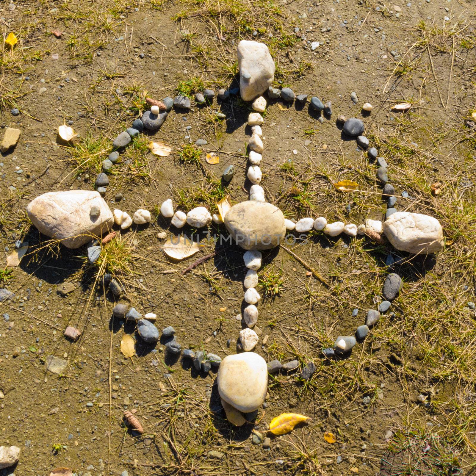 Native American Medicine Wheel or Sacred Hoop formed from stones on the ground.