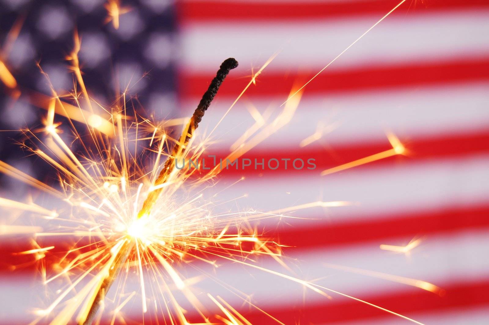 fourth of july concept with sparkler and usa flag