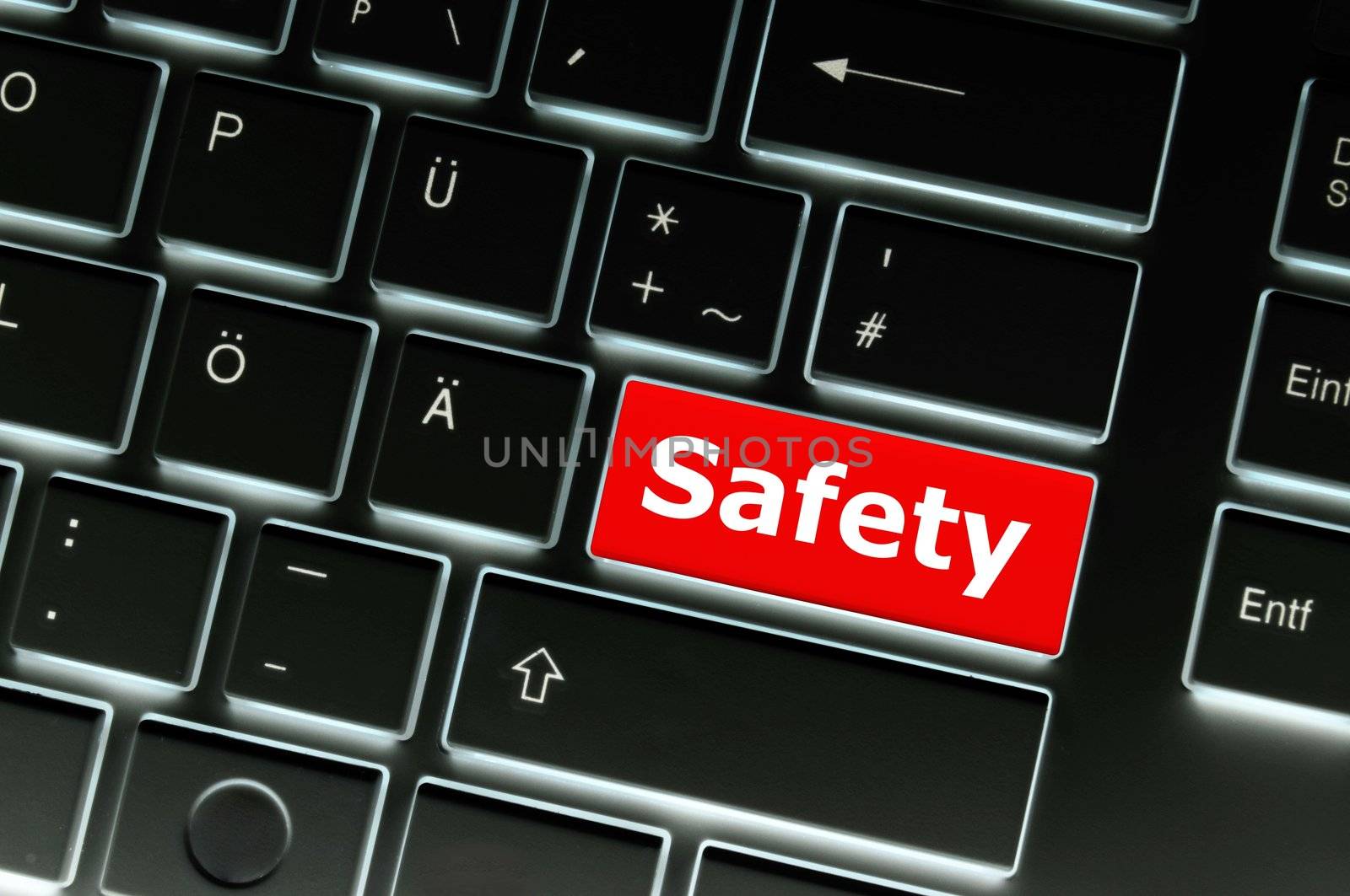 safety first on computer key showing security concept