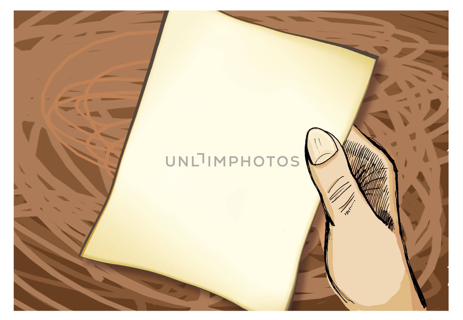 illustration of hand with sheet of paper