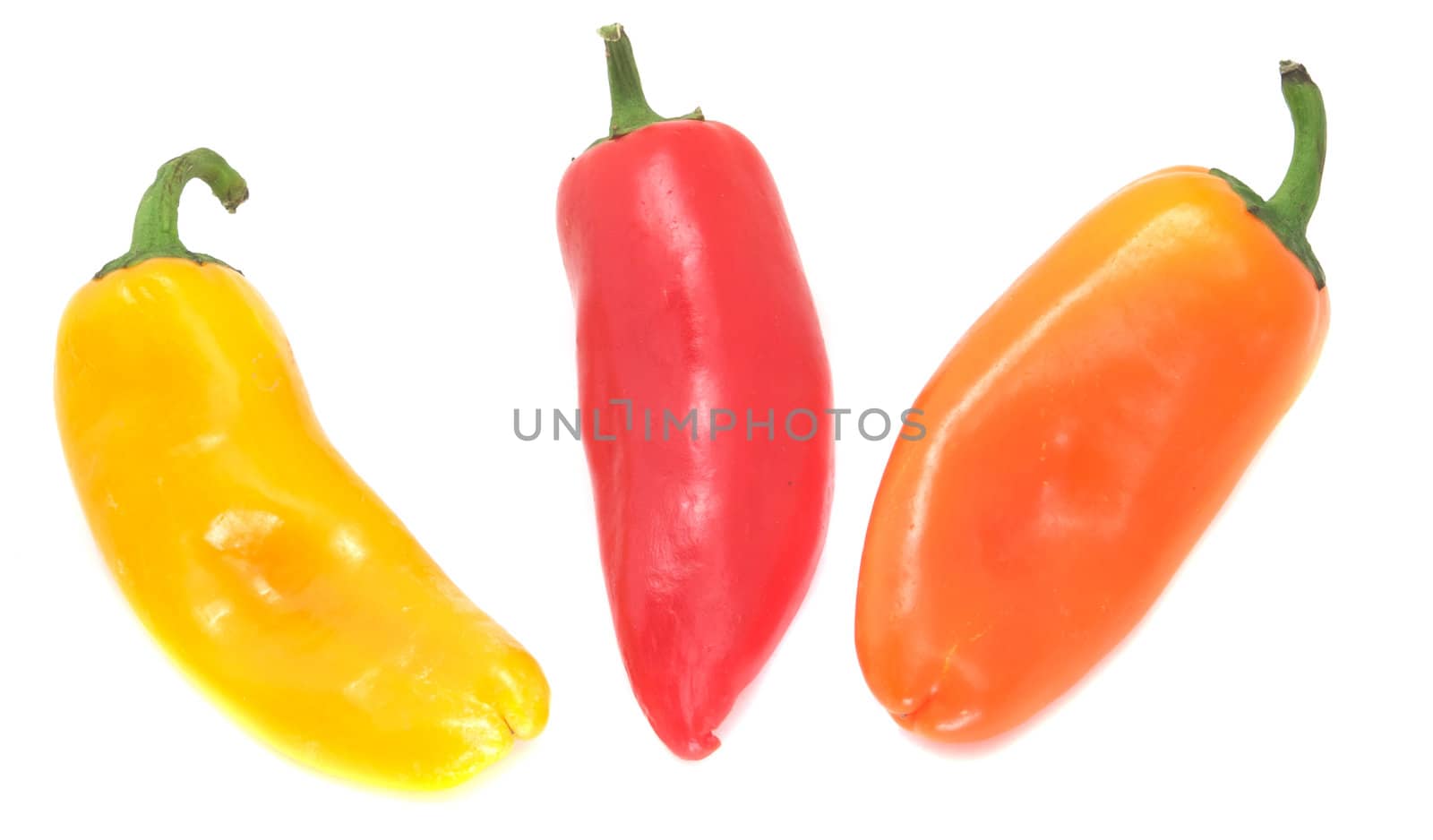 Three Ripe Multicolored Mini Sweet Bell Peppers