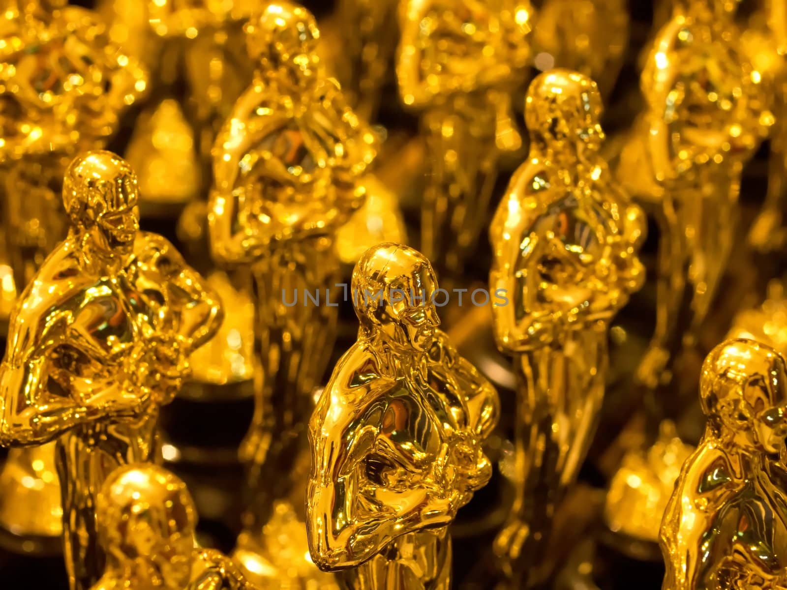 close up of an array of golden statues