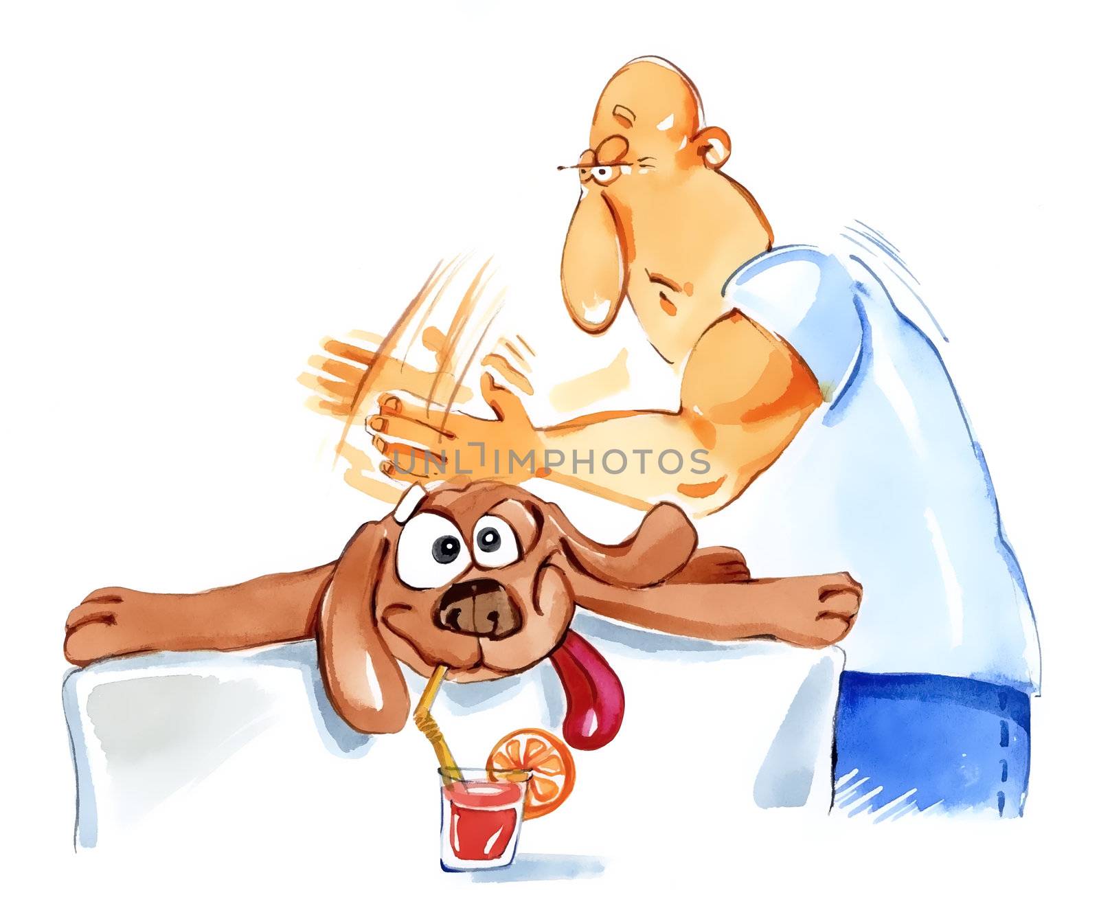 humorous illustration of dog in spa on massage
