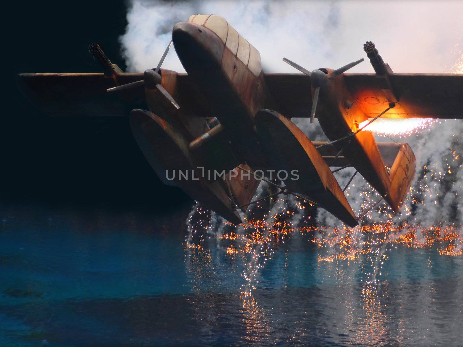 flaming seaplane crash landing by zkruger