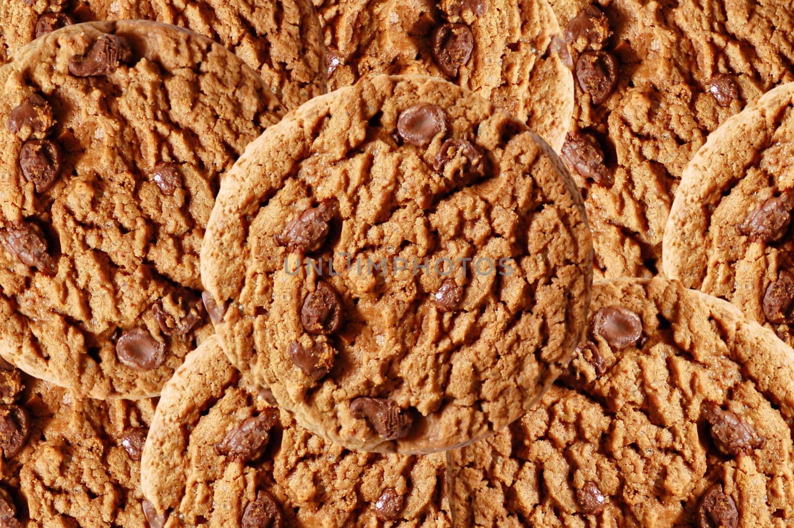 Chocolate chip cookies background.