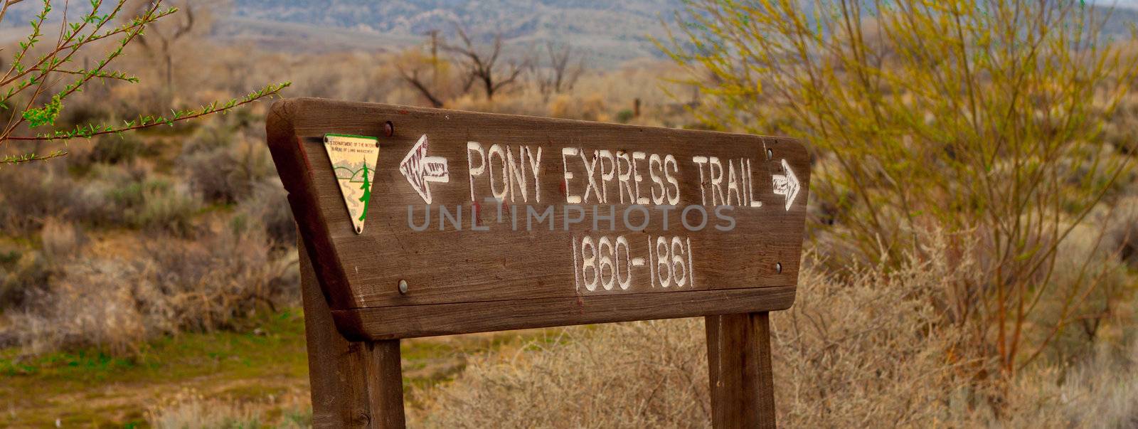 A photograph of an old Pony Express Trail Sign.