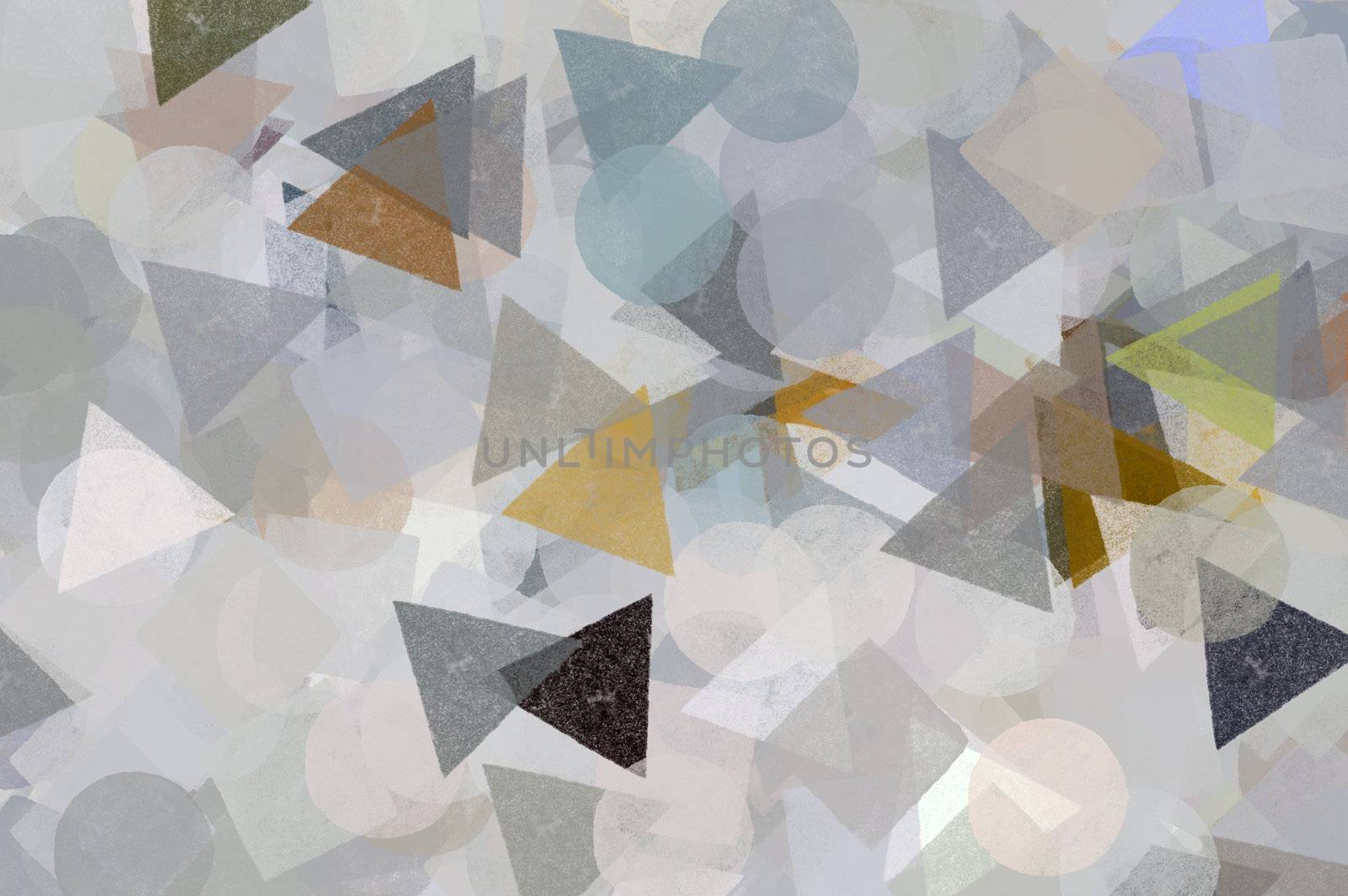 Geometric shapes illustration. Brush paint background pattern.