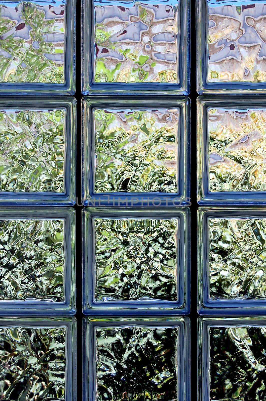 Transparent glass brick wall texture. Abstract architecture background.