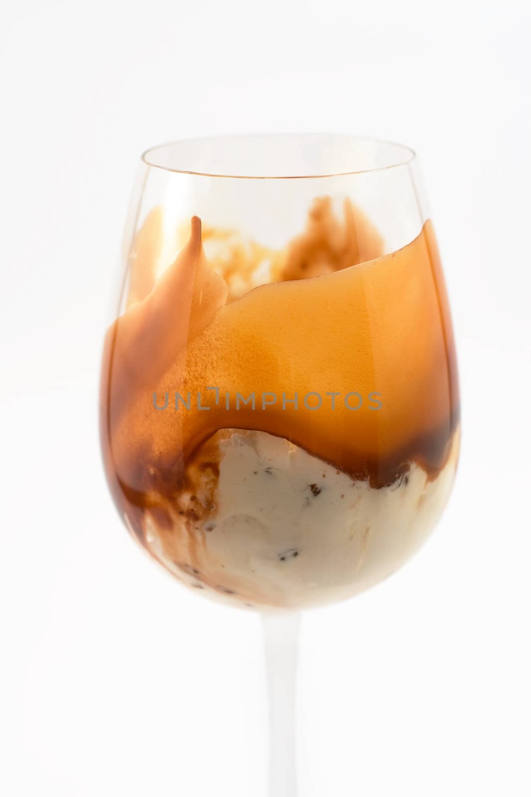 ice cream in a tall glass, shot on white, closeup