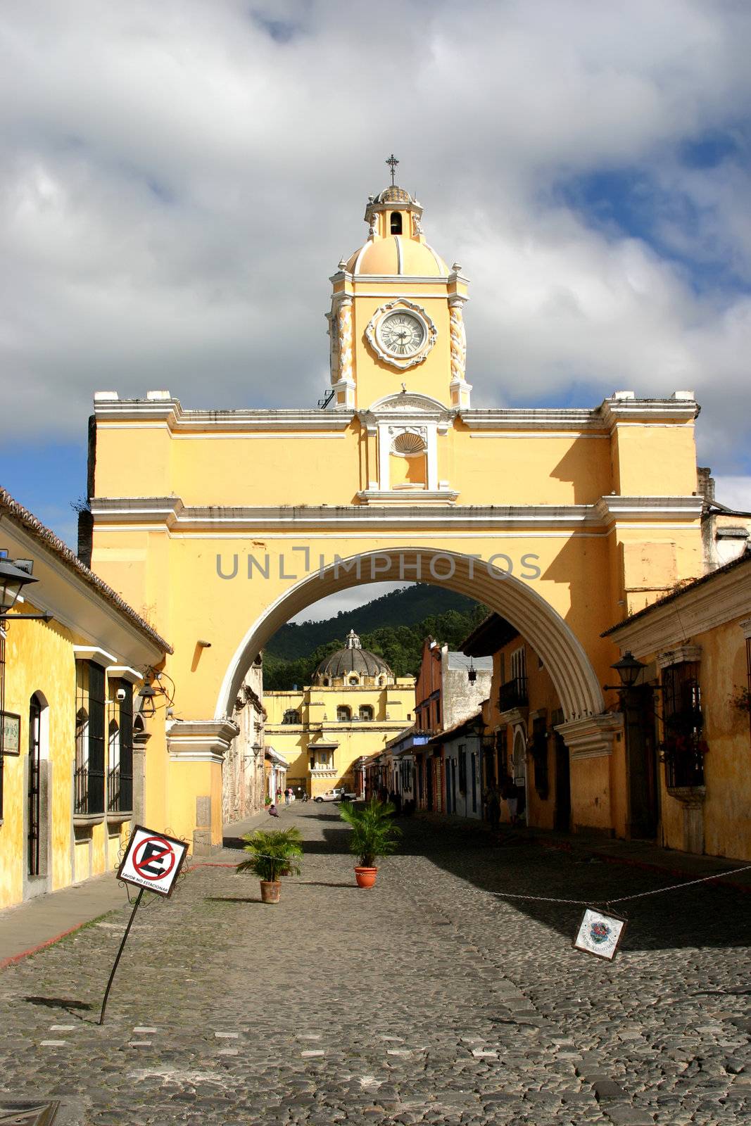 Old arch in historic colonial city of Guatemala