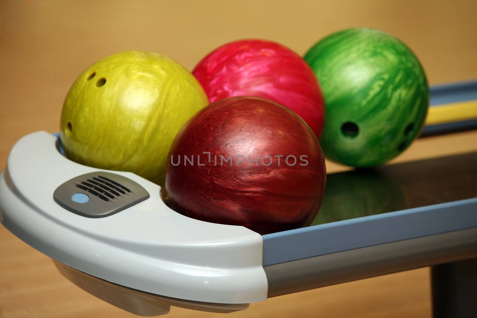 Four color bowling balls of different color