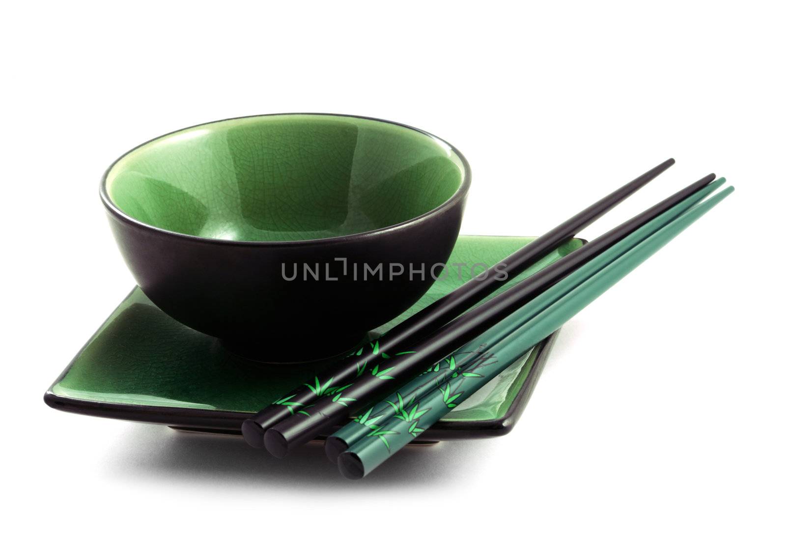 The Japanese utensils for a sushi on a white background