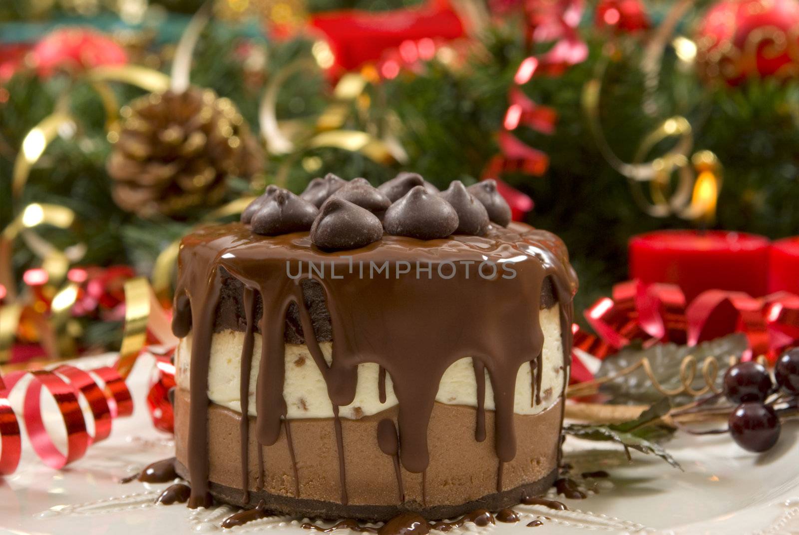 Beautifully decorated Christmas setting with gourmet desert