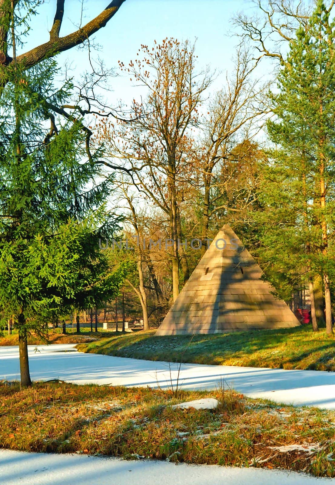 Small nothern pyramid in winter park by mulden