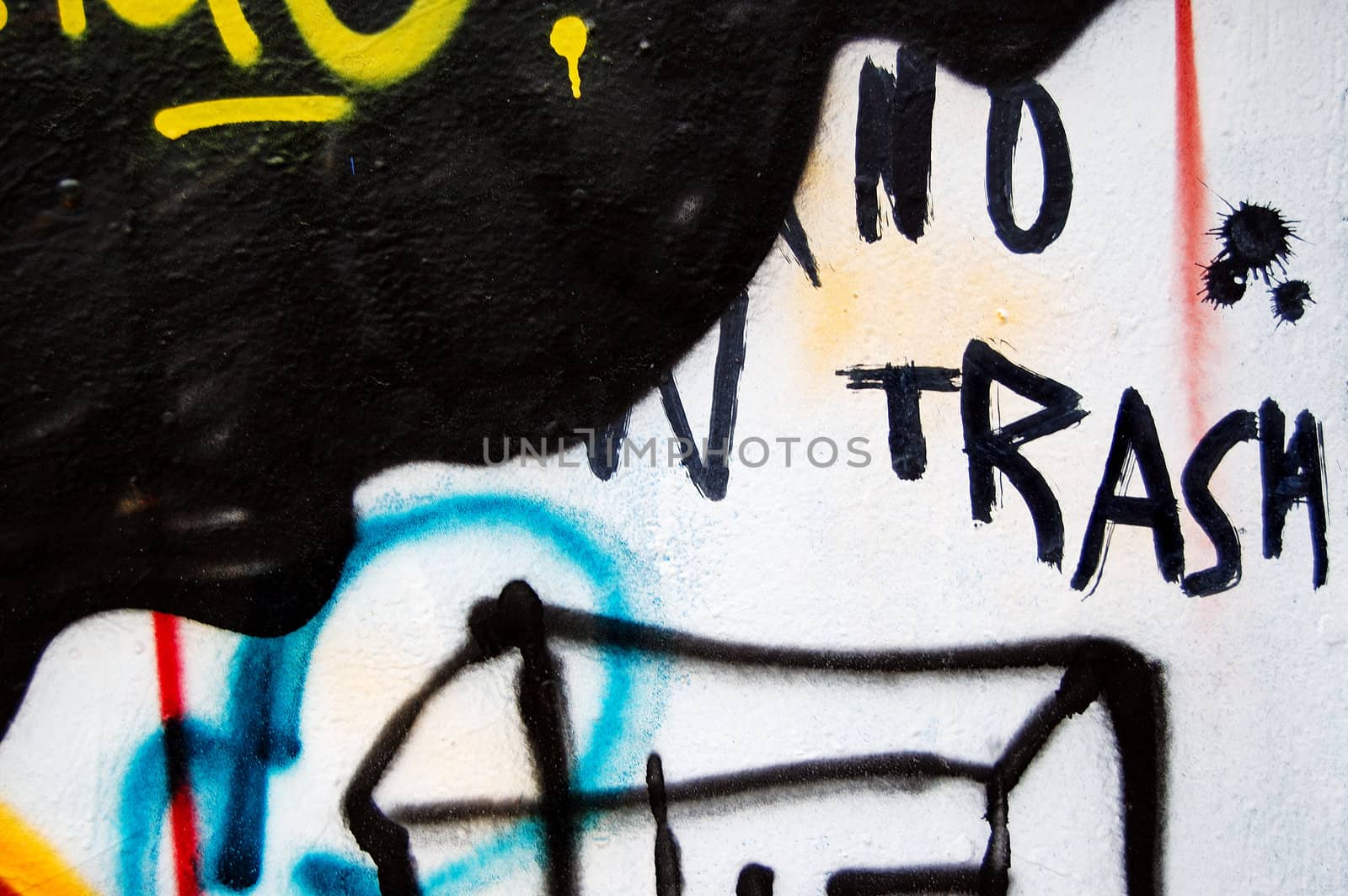 No trash graffiti street art detail. Youth culture abstract background.